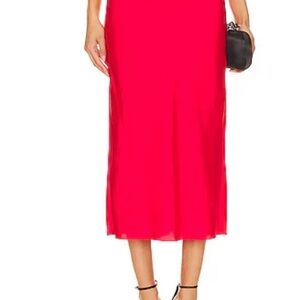 NBD Vibrant Red Midi Slip Skirt